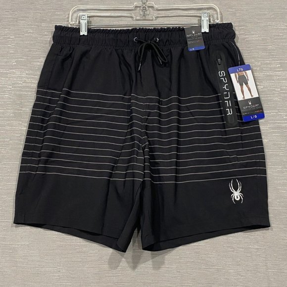 SPYDER Black Swim Shorts Mens Sizes S M L XL 2XL Quick Dry UPF 30+ Boxer Lined - Picture 1 of 10